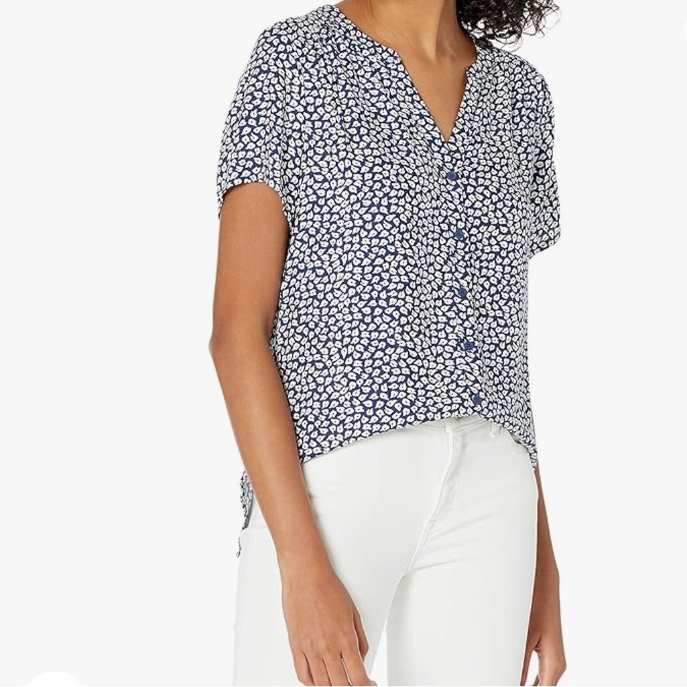 Women’s navy and white button down shirt
